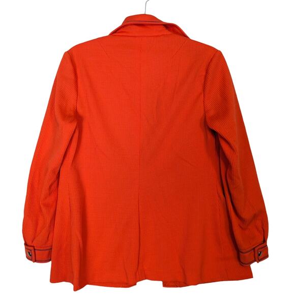 Vintage 60's 70's Women's Orange Dagger Collar Blouse Ribbed Snap Polyester - Picture 2 of 8